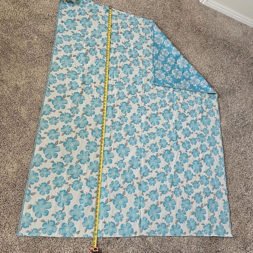 1950s 1960s Jacquard Fabric Double Sided Blue Hybiscus Floral 2 Yards x 57 Inch - Picture 6 of 9